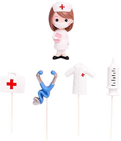 Gyufise 5Pcs Resin Reusable Nursing Cake Toppers Nurse Graduation Cake Topper Cupcake Decorations Medical Rn Themed Cake Picks Nursing Cupcake Decorations Party Supplies