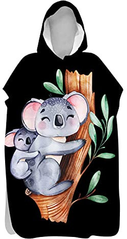 Chickw1 Badeponcho mit Kapuze, Tier Drucken Surf Poncho Umziehhilfe Strand Handtuch Mikrofaser Schnelltrocknend Strandtuch für Erwachsene Herren Damen und Kinder (Koala-Bambus,80x145cm)