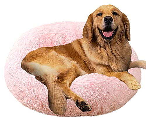 Sedefen Hundebett Rund Plüsch Flauschige Hundekissen Hundesofa Katzenbett,Waschbar rutschfest,Haustier Hundebett für Hunde und Katzen,Rosa,Durchmesser 90cm