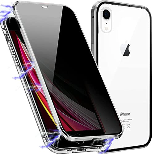 MIMGOAL Anti Spy Hülle für iPhone XR 360 Grad Magnetische Handyhülle mit Sichtschutz Blickschutz [Vorne und Hinten Gehärtetes Glas Ganzkörper Schutzhülle] Full Body Privacy Anti-peep Case, Silber