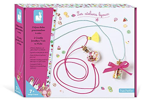 Janod - Bastelkoffer für 2 Halsketten mit Fläschchen und Leckereien – Les Ateliers Bijoux – Kreativ-Set für Kinder – Geschicklichkeit & Konzentration - Ab 7 Jahren, J07935
