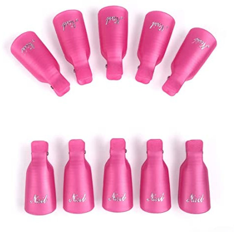10 Stück Nagellackentferner Clips Kunststoff Nagel Klammer Entfernen von Acryl Nagelkunst Nagellack UV-Gel Roserot