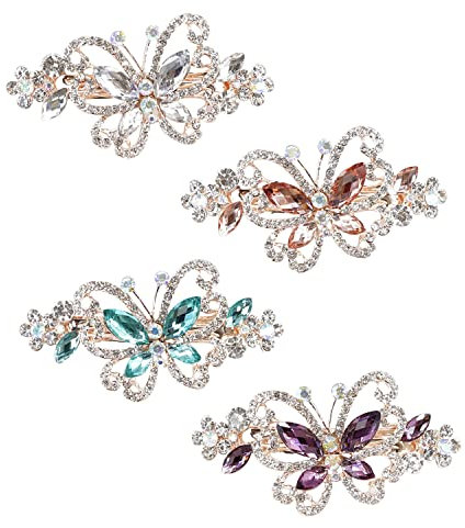 inSowni Confezione da 4 fermagli per capelli in metallo con strass scintillanti, per donne e ragazze