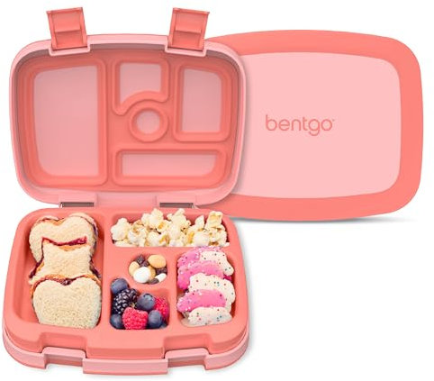 Bentgo® Kids Leak-Proof, 5-Compartment Bento-Style Kids Lunch Box - Ideal Portion Sizes for Ages 3 to 7, BPA-Free, Dishwasher Safe, Food-Safe Materials (Coral)