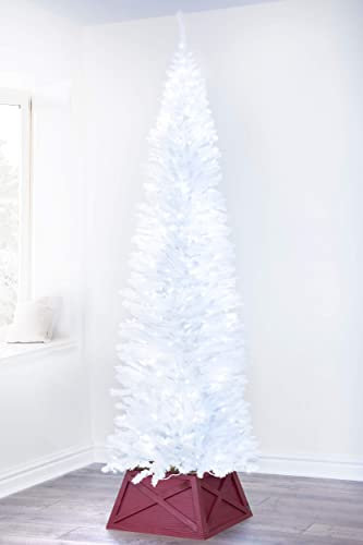 Christmas Tree World | The White Pencil Christmas Tree 4ft Pre-lit with 150 Bright White LED lights | Bushy and Luxury Quality PVC Tips | Easy to Assemble and Take Down