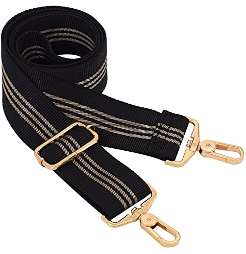 Geldbörsenriemen Crossbody, Taschengurt Ersatz Metall Drehhaken Schultergurt Gitarrengurt für Crossbody Tasche Gepäck, Black Stripe1, Large