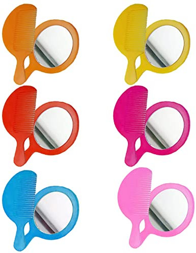 KAYLRE 6 Specchietti Cosmetici con Maniglie + 6 Pettini Specchio Cosmetico Portatile per Viaggi Campeggio Casa 6 Colori