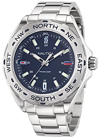 Nautica Clearwater Stranduhr für Herren, Silber/Blau/Silber, zeitgenössisch