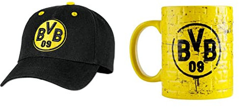 Borussia Dortmund Herren Bvb-Kappe (Schwarzgelb) Kappe, Schwarz/gelb, Einheitsgröße EU & BVB-Tasse Gelbe Wand, Gelb, 1 Stück (1er Pack), 0,3l