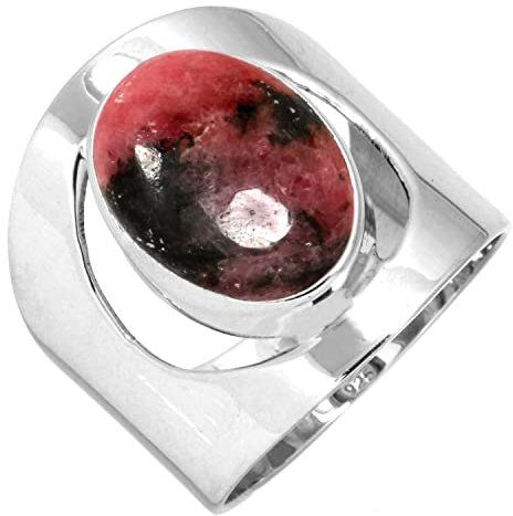 Jeweloporium Real Rosa Rhodonit in schwarzem Mangan 925 Silber Ringe für Frauen Edelstein Handgefertigt Silber Ringe Größe 62(19.7) Neujahr Geschenk Cocktail Schmuck