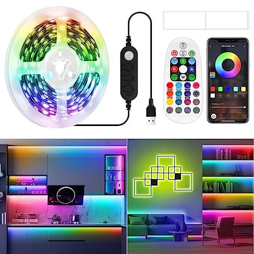 LED Strip Bewegungsmelder 5M, PIR Bewegungsaktiviert 150 LED Lichterkette Farbwechsel mit Fernbedienung & APP Steuerung, Musik Sync Bluetooth LED Streifen für Zuhause,Küche,Schlafzimmer,Computerspiele