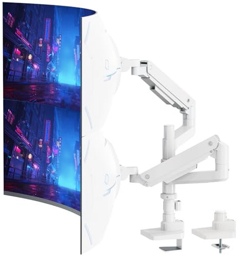 PUTORSEN 17-49 inch Premium Heavy Duty Dual Monitor Arm for Ultrawide Screens up to 44lbs, Vertically Stacked Monitor Desk Mount, Fully Adjustable, VESA 75/100, White