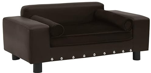 KRHINO Hundesofa Kuscheliges Hundebett, Hundesofa Braun 81x43x31 cm Plüsch und Kunstleder Dick Gepolsterte Haustier-Sofa mit einem Holzrahmen stabil Kissenbezug ist waschbar