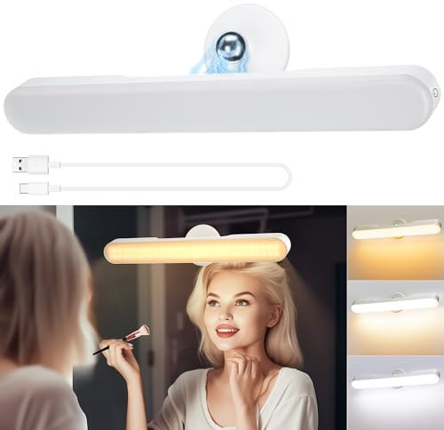 Rinfency Luci Per Specchio Da Trucco Con Luci LED a 4000mAH Batteria, Dimmerabile Luci Specchio Make Up Illuminazione Senza Fili, Girevole Staccabile 360° Specchiera Trucco, Specchio Bagno Con Luce