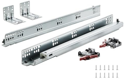 VEVOR Guías para cajones, 6 pares de guías para cajones de bolas, 457 mm, cierre suave y silencioso, 45,4 kg, carril guía de montaje lateral inferior, acero con cerradura para gabinete de cocina