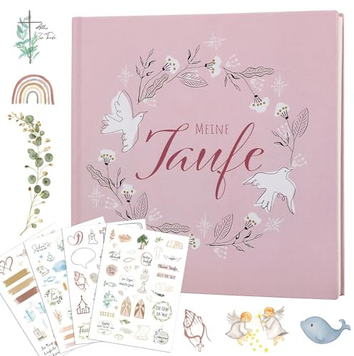 BOFUNX Gästebuch Meine Taufe mit 60 blanko Seiten Erinnerungsbuch Taufbuch für Junge Mädchen mit 4 Blätter Stickerbögen für Taufe Taufgeschenk Taufalbum Partydeko
