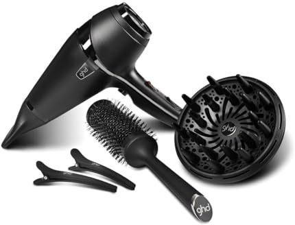 ghd Air Kit Hair Dryer with Diffuser, Ceramic Radial Brush, Concentrator Nozzle and Sectioning Clips - Salon-Finish, 2X Faster Dying, Reduced Frizz - for All Hair Types (UK Plug)