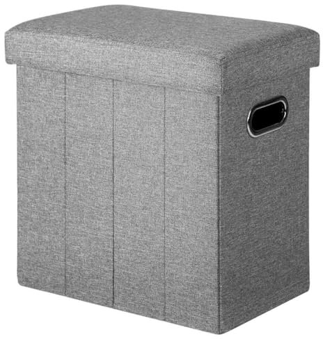 COSYLAND Sitzhocker mit Stauraum - 42 x 27 x 42 cm Kleine Klappbare Fußbank & Aufbewahrungsbox bis 200 kg, Stabile Sitzgelegenheit für Wohnzimmer Schlafzimmer Flur, Hellgrau