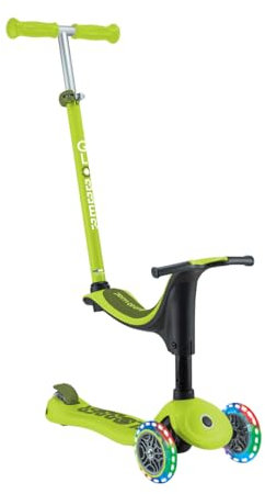 Globber - GO•UP Sporty Lights – Skalierbarer Tretroller, 3 Räder mit Sitz, für Kinder von 15 Monaten bis 6 Jahren, Grün