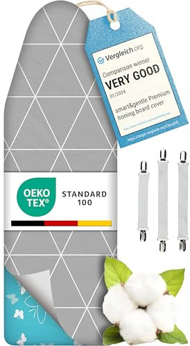 smart&gentle Housse de Planche à Repasser Super Softer 110x30, Fer à Vapeur, 50% Plus Rapide, réflexion Haute Vitesse, Made in Europe, 5 Tailles, M pour 108-115 x 30-35 cm