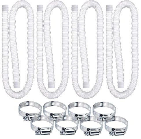 4 Pièces Tuyaux Pour Piscine 150Cm*3.2Cm Tuyau De Rechange Pour Piscine avec Huit Pinces MéTalliques, Tuyau De Pompe Filtre Pour Piscine Hors Sol Tuyau Remplacement Piscine