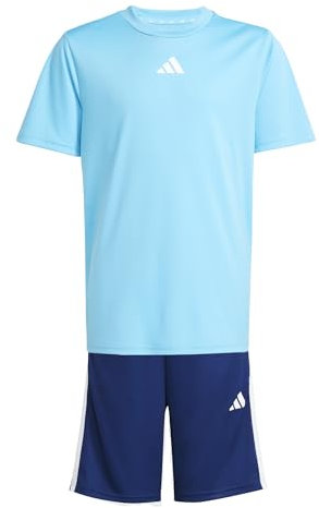 adidas Unisex Kinder TRAIN ESSENTIALS 3-STRIPES T-SHIRT SET, bright cyan/white, 11-12 Years