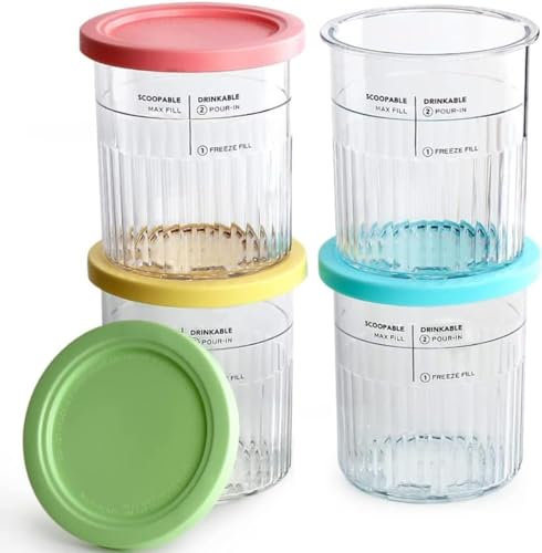 Dimoxii 4 Pack Ice Cream Tubs for Ninja Creami, Ice Cream Containers with Silicone Lids and Spoons Compatible with NC501 NC500 Series, Reusable Replacement Dessert Pints Containers