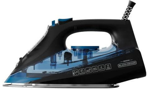 Black+Decker - Fer à Vapeur BXIR2606E 2600W | Coup de Vapeur 150 g/min | Semelle en Céramique | Pointe de Précision | Anti-Goutte | Double Système Anti-Calcaire | Fonction Spray | Repassage Vertical
