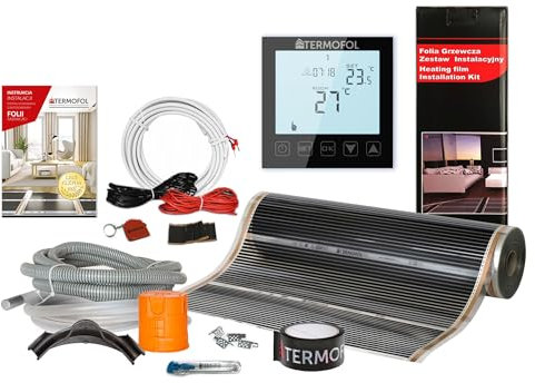 Termofol Elektrische Fußbodenheizung Heizfolie 230V mit Thermostat H1 Schwarz - Leistung 220 W/m2 - Oberfläche 2,5m² - Fussbodenheizung Elektrisch Komplettset fur Fußboden Wand oder Deckenheizung