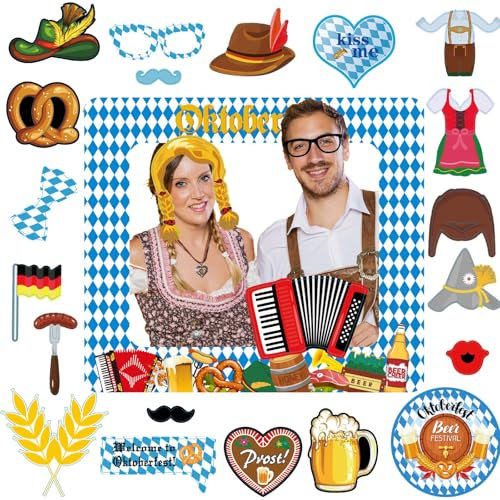 POPOYU Oktoberfest Foto Requisiten Fotobox,Oktoberfest Aufblasbarer Fotorahmen 29 Stück Oktoberfest Accessoires,Bayern Flagge Wiesn Foto Accessoires für Deutsches Bier Festival Oktoberfest Foto Booth