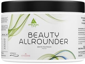 PEAK Beauty Allrounder - 240g Geschmack White Tea Peach I 30 Portionen I Haut Haare Nägel Komplex mit Kollagen (VERISOL®), Keratin (Cynatine® HNS), Hyaluronsäure und Biotin. Mit Vitaminen.