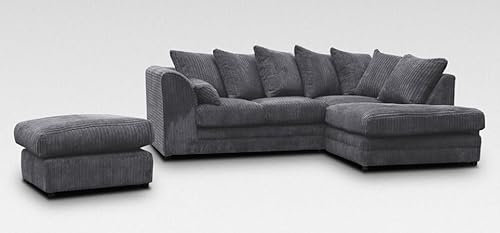 L Shaped Sofa Settee - Full Cord Fabric 4 Seater Corner Sofa - Sectional Sofa Corner Set - Jumbo Corner Sofa for Relaxing Lounge Living Room Indoors - Foot Stool included (Right Hand Corner)