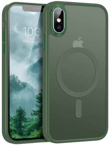 DUEDUE for iPhone XS Max Case Magnetic, Fit for MagSafe, Shockproof Military Grade Drop Protection, Slim Fit Anti-Scratch Translucent Matte Back Case for iPhone XS Max 6.5, Green
