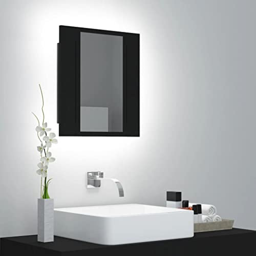 TREISL Spiegelschrank für Badezimmer zu Hause mit LED-Lichtern, schwarz, 40 x 12 x 45 cm, Badezimmerschrank mit Ablagen, zeitgenössischer Stil, Spiegel-Schmuckaufbewahrung, großer Stauraum