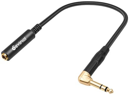 Devinal Cavo ad angolo retto da 6,35 mm TRS maschio a TRS femmina da 6,35 mm, adattatore per cavo di prolunga stereo per cuffie e chitarra, 3 m, 1 pezzo