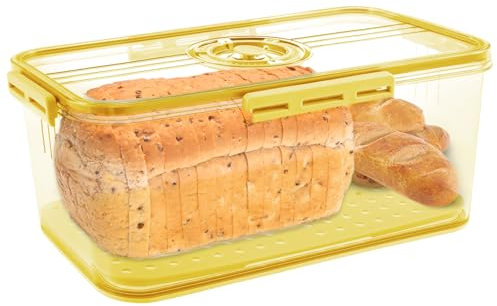 Gatphy Bread Bin Airtight Bread Bins for Kitchen Counter, Time Recording Bread Box with Lid Airtight Bread Storage Container with Air Valve Bread Loaf Keeper (Yellow, 32.5x22.5x11cm)