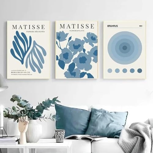 RDRDtbtr Nordische minimalistische Ästhetik Wand Bilder Poster und Kunstdrucke blaue Matisse-Blume HD-Ölposter Kunstdrucke Bilder Wohnzimmer Heimdekoration 50 x 70 x 3 cm ungerahmt