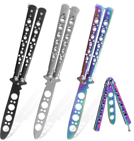 Sporgo 3 Stück Butterfly Trainer: Butterfly Messer zum Üben Ungeschärfte Klinge, Butterfly Kamm Edelstahl für Trainingsmesser AnfäNger-Der Flipping Tricks üBt (Farbe+ Weiß+ Schwarz)