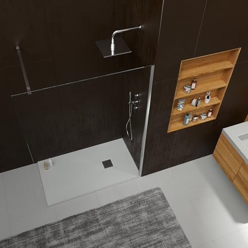 VAROBATH | Plato de Ducha ONE – Material Resina con Carga Mineral y Textura Pizarra Antideslizante C3 – Incluye Válvula Desagüe y Rejilla (ARENA RAL7035, 80X170)