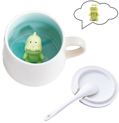 DEXYZZY 3D Tier Kaffee Tasse, 350ml Cartoon Kaffeetasse Milch Tee Keramik Becher, 3D Dinosaurier Tasse aus Keramik, Lustige Geschenke für frauen Freunde Kinder Mädchen Frau Geburtstagsgeschenk