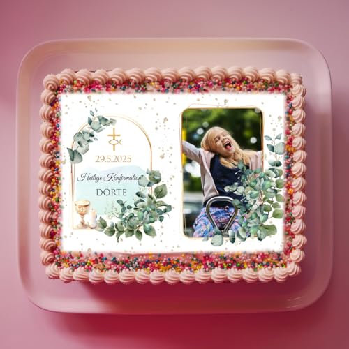 Tortenaufleger ECKIG 20x28 cm - personalisiert mit Foto | Kommunion | Konfirmation | Firmung | Jugendweihe - Fondant, Oblate oder Dekorpapier Plus