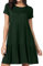 PrinStory Sommerkleid Damen Kurzarm Freizeitkleider Rundhals Strandkleid Loose A-Linie Kleid Hohe Taille Plisseekleid (Dunkelgrün, L)