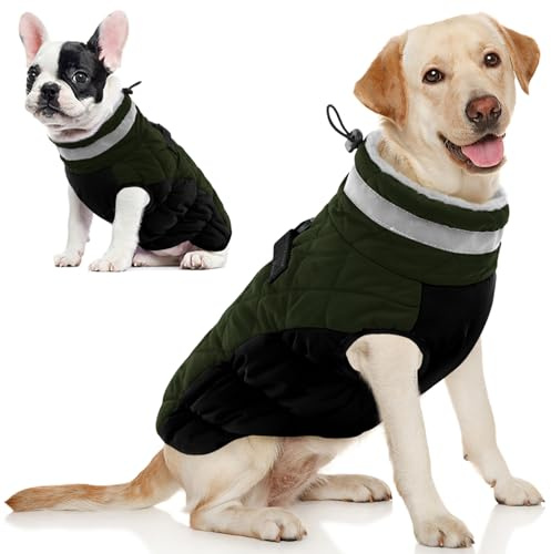 AOFITEE Hundemantel Winter Grosse Hunde, Winter Warme Hundejacke Rollkragen Wintermantel für Hunde, Reflektierende Fleece Hundemantel Winterweste Hundepullover Haustier Skifahren Kostüm, XXL
