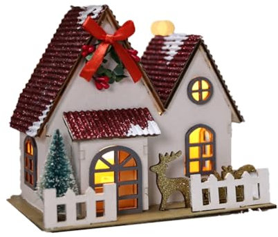 Wzxksoac Weihnachtsdekoration, Holzhaus-Anhänger, DIY, Leuchtende Weihnachtsdekoration, Desktop-Ornamente, Hängende Ornamente, B