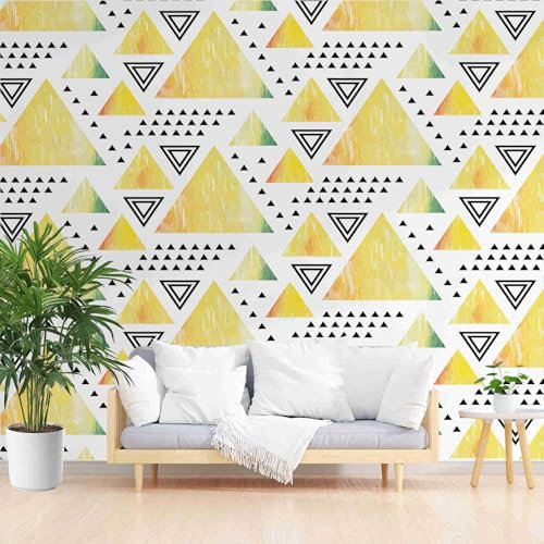 Dppyuxa Motif Triangle Géométrique Papier Peint 3D Jaune Moutarde Papier Peint Panoramique Intissé 350x256 cm Décoration Murale Interieur pour Salon et Chambre Enfant