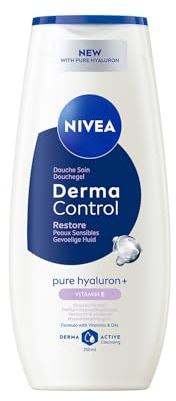 NIVEA - Gel Douche Corps Derma Control Restore - Douceur & Soin - Enrichi En Acide Hyaluronique Pur & Vitamine E - Parfum Hypoallergénique - pH Neutre - Peaux Sensibles - 250 ml