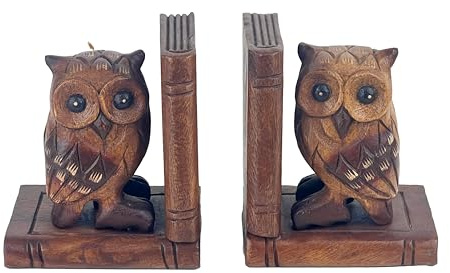 Serre-livres en bois fabriqué à la main en forme de hibou, 17 cm de hauteur, 14 cm de largeur