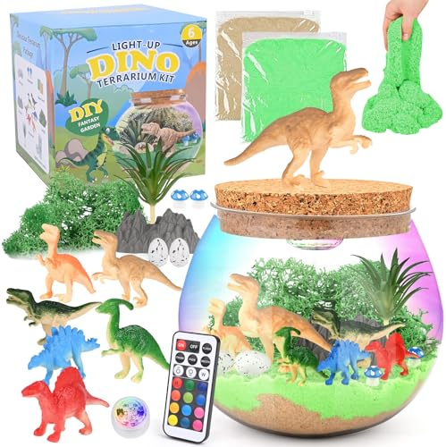 Ambesty Einhorn Nachtlicht Mädchen, DIY Einhorn Nachtlicht, DIY Bastelset Kinder, mit Bunten Lichtern und Kabelloser Fernbedienung, Unicorn Kreativ Set für Kinder ab 3 Jahren (Dinosaurier)
