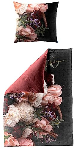 Traumschloss Mako-Satin Digitaldruck Bettwäsche - 5240_60 - Blumen, rot, weiß, rosa 135x200 / 80x80
