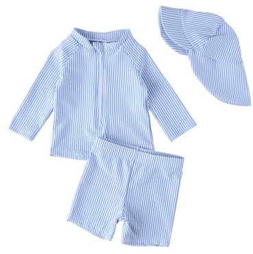JiAmy Badeanzug Jungen Baby Kleinkinder UV Kleidung Kinder Schutz Einteiliger Schwimmanzug Bademode Badebekleidung Schutzkleidung mit Sonnenhut Blau 9-12 Monate